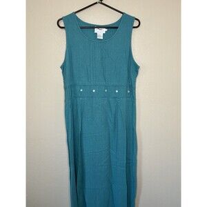 Country Wear Casuals M Teal Linen Blend Maxi Shift Dress Sleeveless Pullover